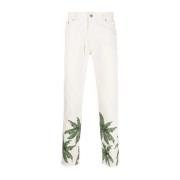 Slim Fit Denim Jeans 5 Zakken Palm Angels , Beige , Heren