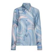 Glitter Lichtblauwe Zijden Shirt Emilio Pucci , Blue , Dames