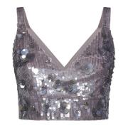 Grijze Tule Pailletten Geborduurde Crop Top P.a.r.o.s.h. , Gray , Dame...