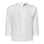 Witte Zijde Blend Geplooide Blouse N21 , White , Dames