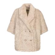 Beige Faux Fur Double-Breasted Jas Herno , Beige , Dames