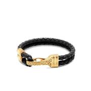 Men's Black Leather Bracelet with Gold Bali Clasp Lock Nialaya , Yello...