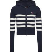 Donkerblauwe Gestreepte Rits Trui Tommy Jeans , Blue , Dames