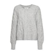 Kabelgebreide O-hals Trui Rosemunde , Gray , Dames