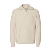 Gebreide Half-Zip Trui Selected Homme , Beige , Heren