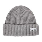 Gestructureerde Rib Beanie Muts Ganni , Gray , Dames