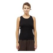 Zwart Geribbeld Mouwloos Katoenen Top Auralee , Black , Dames