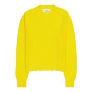 Gele sweater met destroyed effect en crop crewneck Laneus , Yellow , D...