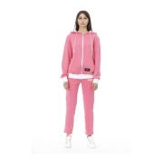 Hoodie met kleurblok en logo Baldinini , Pink , Dames