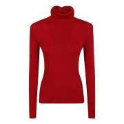 Rode Geribbelde Gebreide Coltrui Sweatshirt P.a.r.o.s.h. , Red , Dames