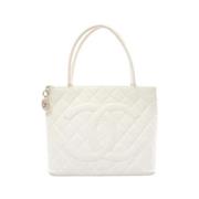 Pre-owned Leather totes Chanel Vintage , White , Dames