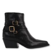 Stijlvolle Western Enkellaarsjes met Gouden Gespen Via Vai , Black , D...