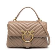 Chevron Gewatteerde Beige Leren Crossbody Tas Pinko , Brown , Dames