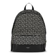 Rugzak met jacquard monogram Balmain , Black , Heren