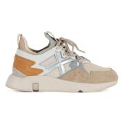 Leren en stoffen sneakers voor vrouwen Munich , Beige , Dames