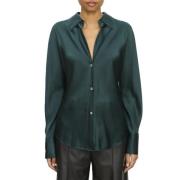 Zijden blouse met V-hals Vince , Green , Dames