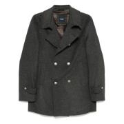 Dubbelrijige wol/kasjmier peacoat met capuchon Barba , Gray , Heren