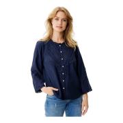 Navy Shirt met Geborduurde Details IN Front , Blue , Dames