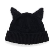 Zwarte Gebreide Beanie met Kattenoren Marni , Black , Heren