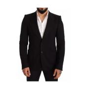 Zwarte Wol Slim Fit Blazer Jas Dolce & Gabbana , Black , Heren