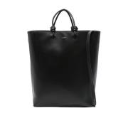 Zwarte Leren Tote Tas Knoopdetail Jil Sander , Black , Dames