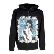 Zwarte Zip Hoodie met Kangaroo Zak Obey , Black , Heren