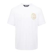 Witte Katoenen T-shirt met Gouden Logo Just Cavalli , White , Heren