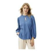 Elegante Blauwe Blouse met V-Hals IN Front , Blue , Dames