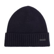 Geribbelde Wol Beanie Hoed Mannen Hugo Boss , Blue , Heren