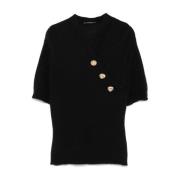 Zwarte Gebreide Top met Gouden Knopen Balmain , Black , Dames