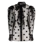 Polka-dot Tule Blouse met Strik Kraag Nina Ricci , Black , Dames