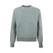 Groene Crew Neck Sweater Geribbelde Randen Herno , Green , Heren