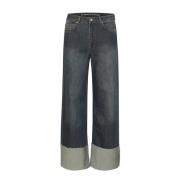 Hoge Wijde Jeans Donkerblauw Wassen My Essential Wardrobe , Blue , Dam...