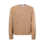 Beige Crew-Neck Sweater met Logo Msgm , Beige , Heren