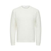 Masei geribbelde gebreide pullover Selected Homme , White , Heren