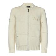 Ivoor Wol Gebreide Ritsvest Dsquared2 , Beige , Heren