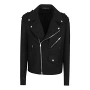 Zwarte Wol Biker Jas Aw24 Balmain , Black , Heren