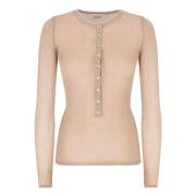 Lurex Buttoned Sweater Laneus , Beige , Dames