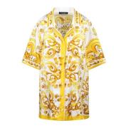 Zijden shirt met Majolica-print Dolce & Gabbana , Yellow , Dames