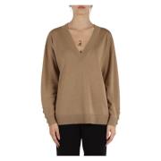 Merino Wol V-Hals Trui Michael Kors , Beige , Dames