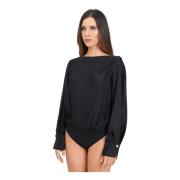 Zwart langemouw jacquard body Elisabetta Franchi , Black , Dames