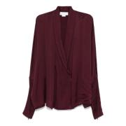 Pruim Satijnen Blouse met V-Hals Genny , Purple , Dames