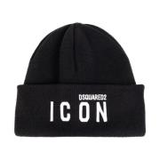 Zwarte Wollen Gebreide Beanie Hoed Dsquared2 , Black , Heren