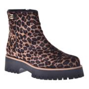 Combat boots in leopard-print pony skin Baldinini , Multicolor , Dames