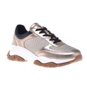 Trainers van leer en goudkleurig stretch eco-nappa Baldinini , Yellow ...