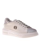 Trainers in vanilla leather with glitter Baldinini , Multicolor , Dame...