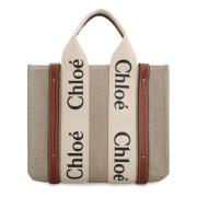 Linnen tote tas met leren details Chloé , Beige , Dames