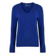 Luxe Cable Knit V-Neck Sweater Ralph Lauren , Blue , Dames