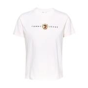 Gebreide Kraag Korte Mouw T-Shirt Tommy Hilfiger , White , Dames