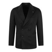 Dubbelrijige Cashmere Blazer Tagliatore , Black , Heren